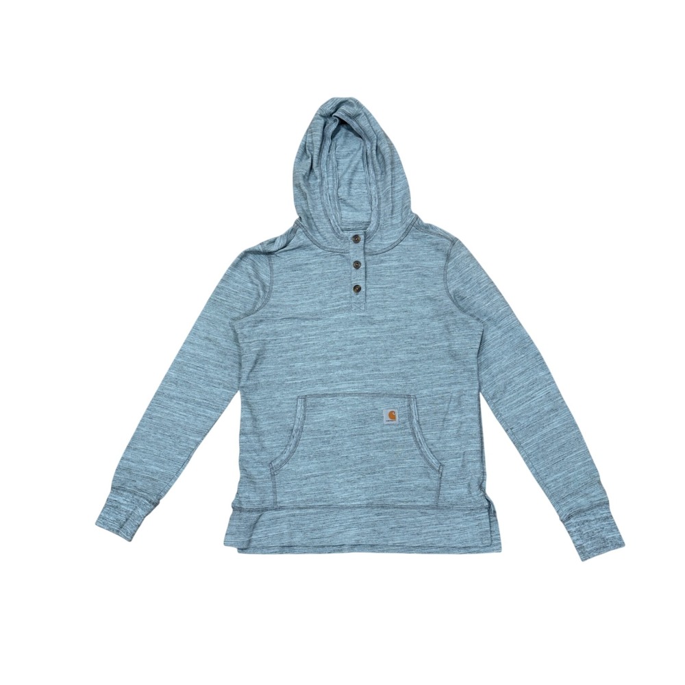 Carhartt Norwalk Slightly Fitted Blue Aqua Henley Hoodie Sweatshirt Women M 8 10